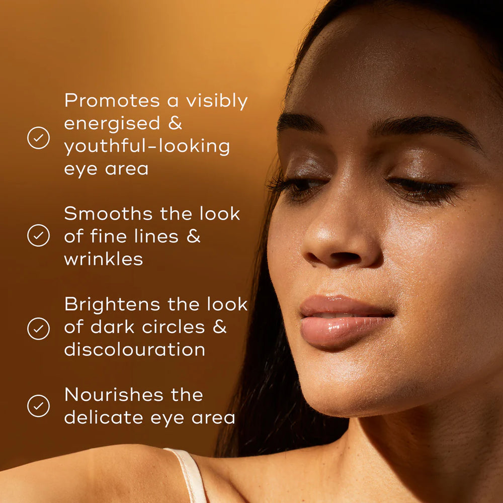 Benefits of C-Tetra Eye with woman on a brown background