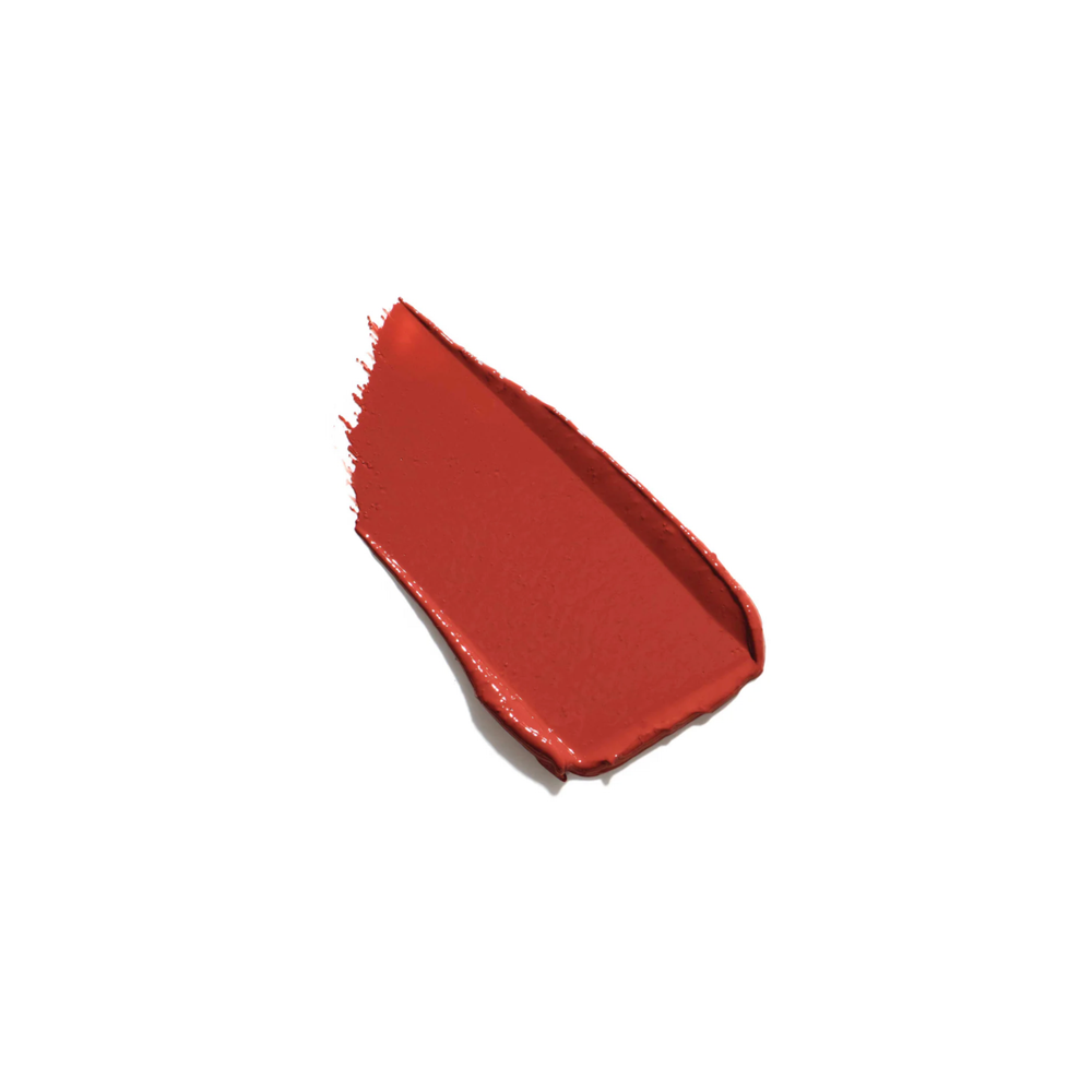Jane Iredale Colorluxe lipstick 'scarlet' swatch on a white background