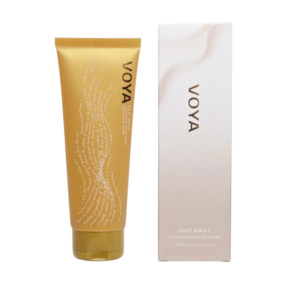 Voya body wash castaway tube and packaging on a white background