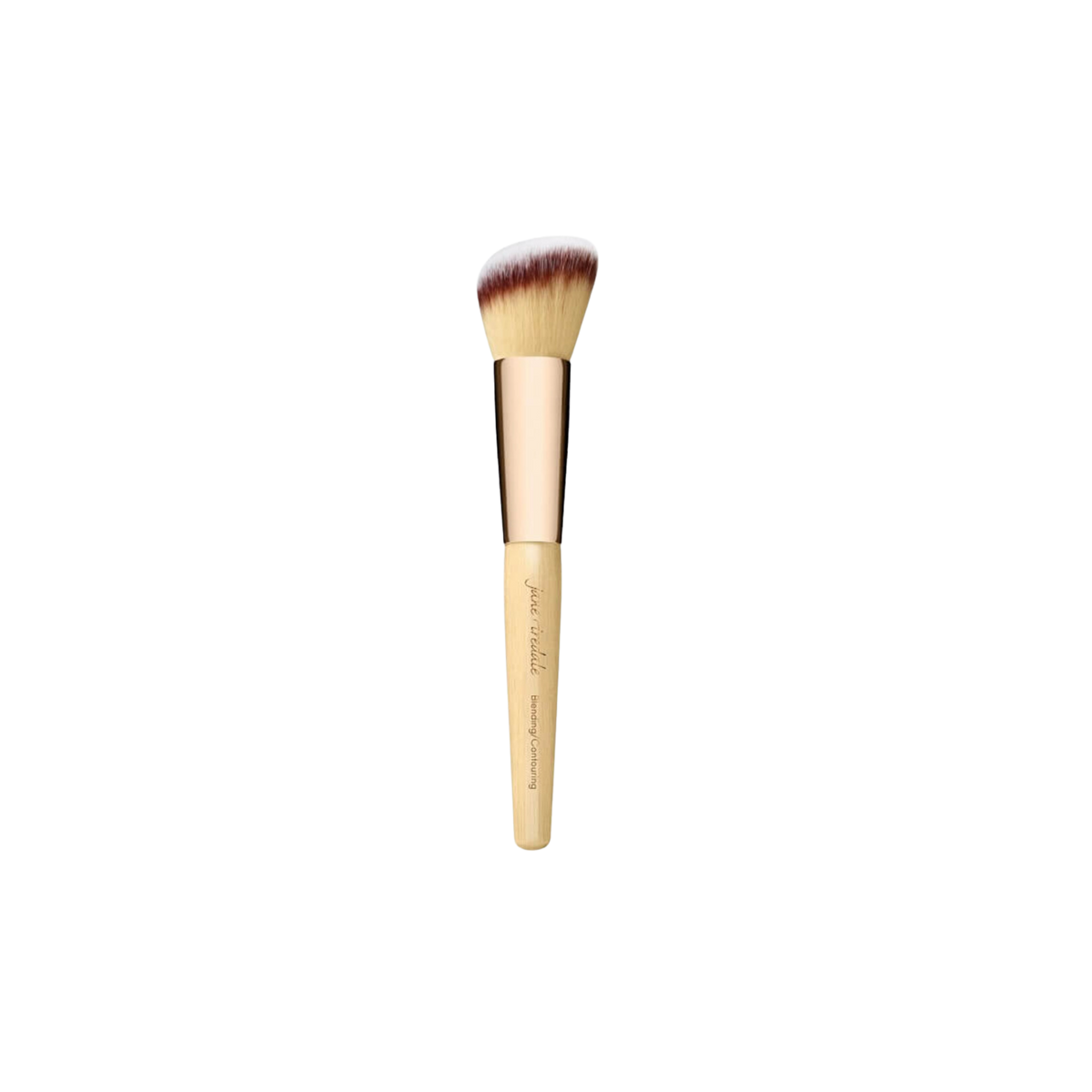A beige contouring and blending brush with a large, angled top and a branded handle.