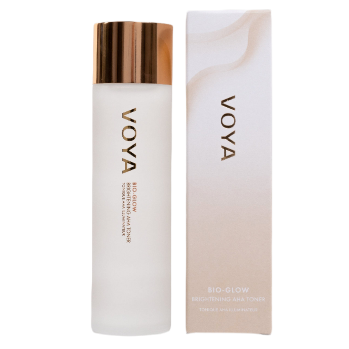 Voya Bio-Glow skincare bottle and packaging on a white background