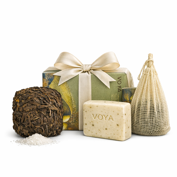 VOYA Lazy Days Seaweed + Organic Mesh Bath Bag + Free Spearmint & Rosemary Seaweed Soap Bar Bathing Bundle