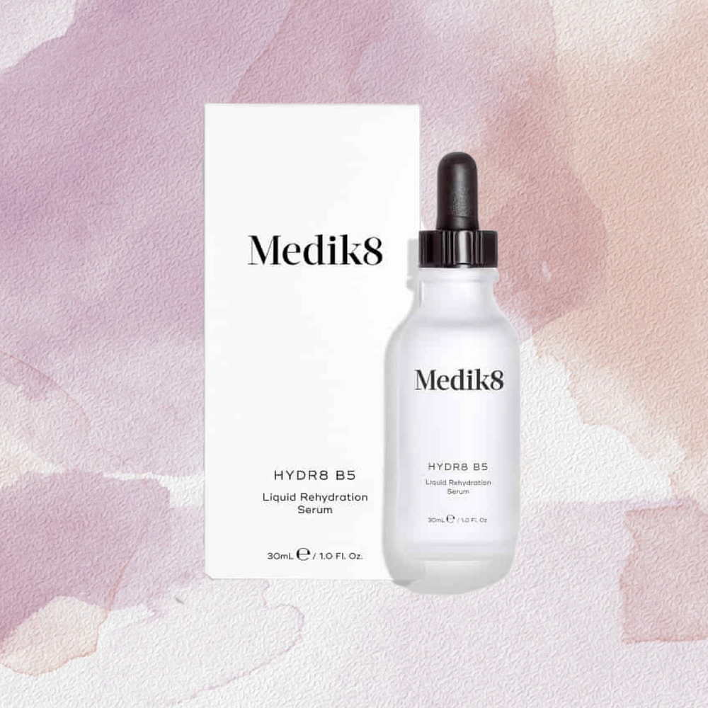 Medik8 Hydr8 B5 product and packaging on a soft pink background