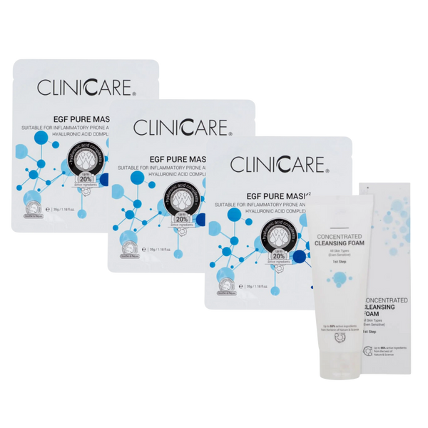 ClinicCare EGF Pure Masks x3 + Concentrated Cleansing Foam Bundle