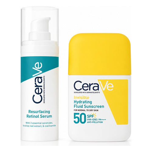 CeraVe Resurfacing Retinol Serum 30ml + CeraVe Invisible Hydrating Fluid Sunscreen SPF 50 50ml Bundle
