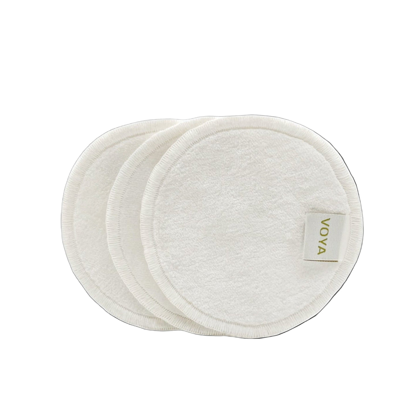 Three white VOYA Bamboo pads with the VOYA brand label on a white background