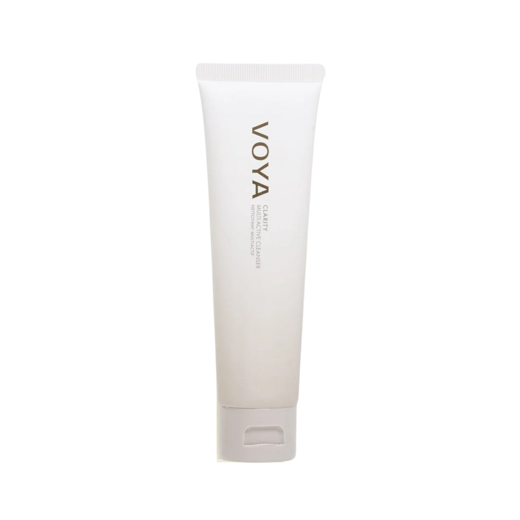 Voya Clarity MultiActive Cleanser, white tube packaging with flip cap