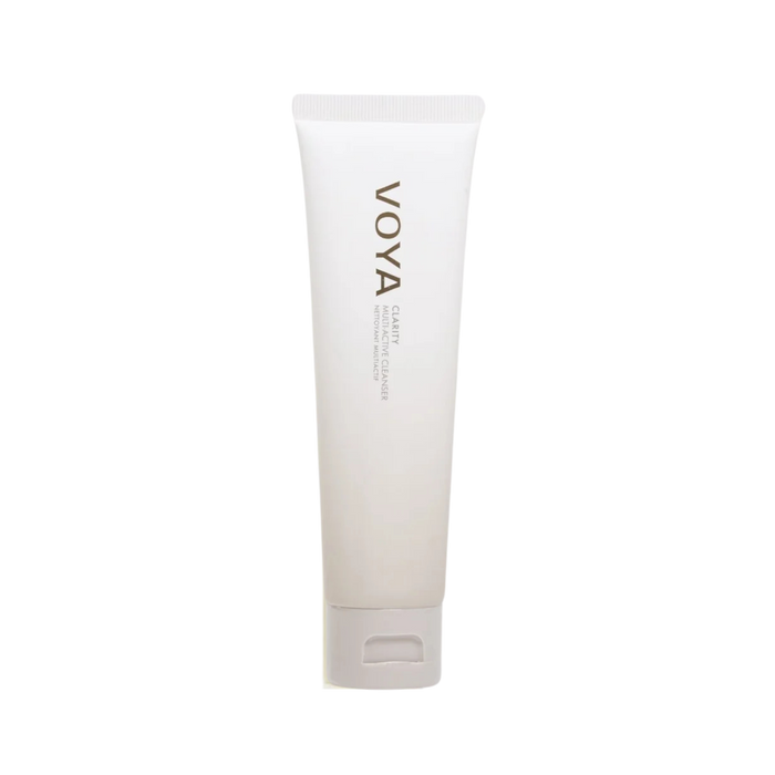 Voya Clarity MultiActive Cleanser, white tube packaging with flip cap