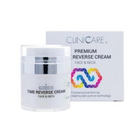 ClinicCare Premium Time Reverse Cream jar and box on black background