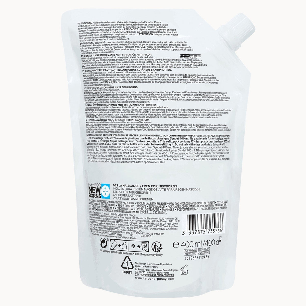 La Roche-Posay Lipikar Syndet AP+ Lipid-Replenishing Cream Wash Refill Pouch 400ml