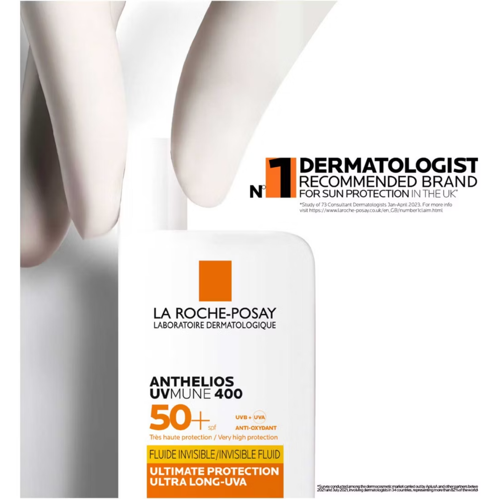 La Roche-Posay sunscreen packaging with branding and product details.