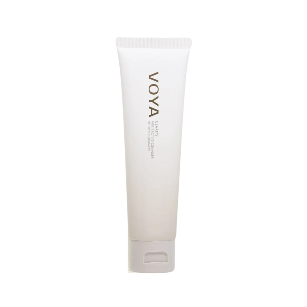 Voya Clarity MultiActive Cleanser, white tube packaging with flip cap