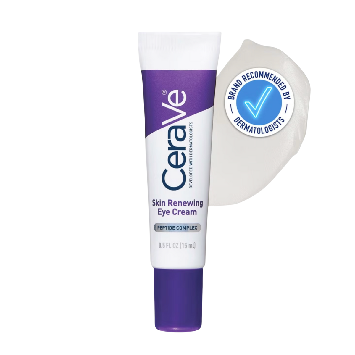 CeraVe Skin Renewing Eye Cream packaging and tube, with a dermatologist developed label.