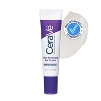 CeraVe Skin Renewing Eye Cream packaging and tube, with a dermatologist developed label.