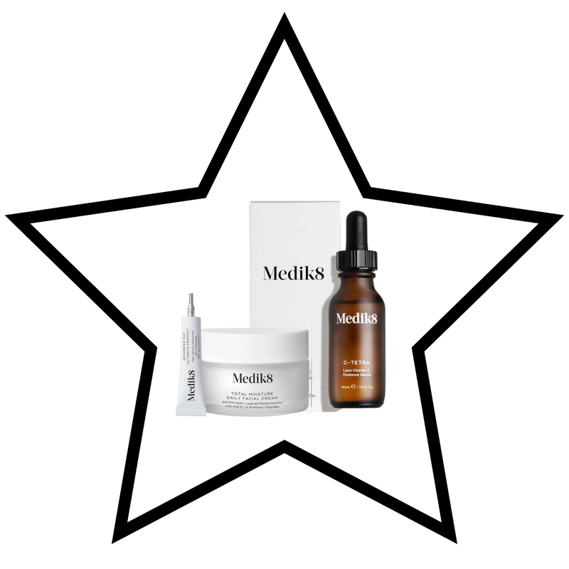 Medik8 Radiance Wrapped Bundle C-Tetra Vitamin C Serum 30ml Total Moisture Daily Facial Cream 50ml+ Free Lux Sample