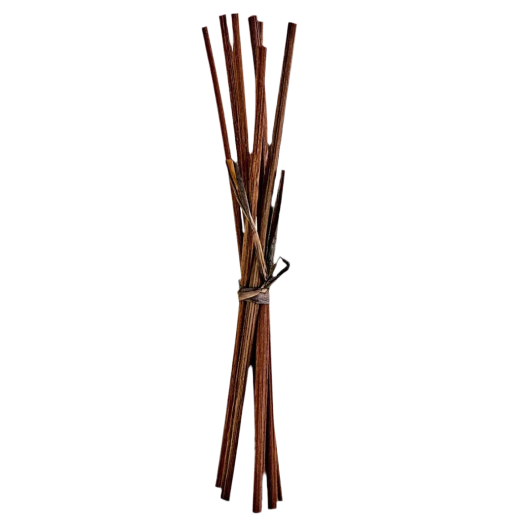 A bundle of brown VOYA reed sticks tied together for use in a reed diffuser.