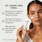 medik8 at-home AHA peel inforgraphic, fast smoothing, brightening results, minimises fine lines, dark spots, congestion, illuminated skin