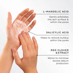 Medik8 Pore Cleanse Gel Intense texture with key ingredients (L-mandelic Acic, Salicylic Acid and Red Clover Extract)