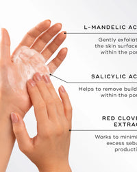 Medik8 Pore Cleanse Gel Intense texture with key ingredients (L-mandelic Acic, Salicylic Acid and Red Clover Extract)