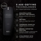 Medik8 r-Retinoate cream with age-defying technologies listed on a dark background