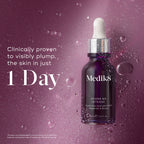 Medik8 skincare serum bottle with dropper on a purple background, with clinically proven results 