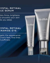 Two Medik8 skincare products on a blue background with product descriptions.