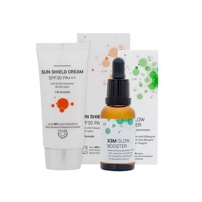 ClinicCare Power Pairs: Brighten + Protect X3M Glow Booster + SunShield Cream SPF 30++