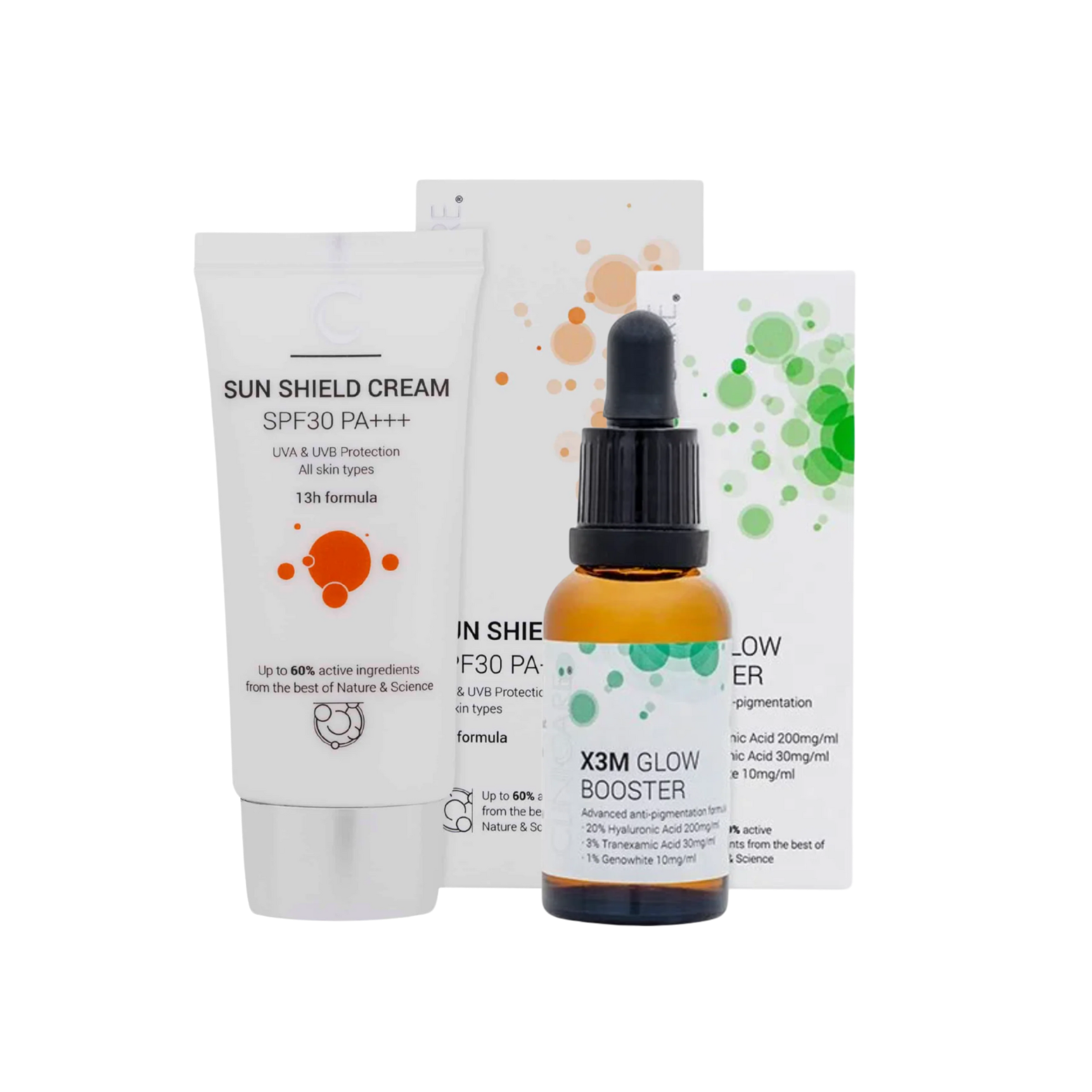 ClinicCare Power Pairs: Brighten + Protect X3M Glow Booster + SunShield Cream SPF 30++