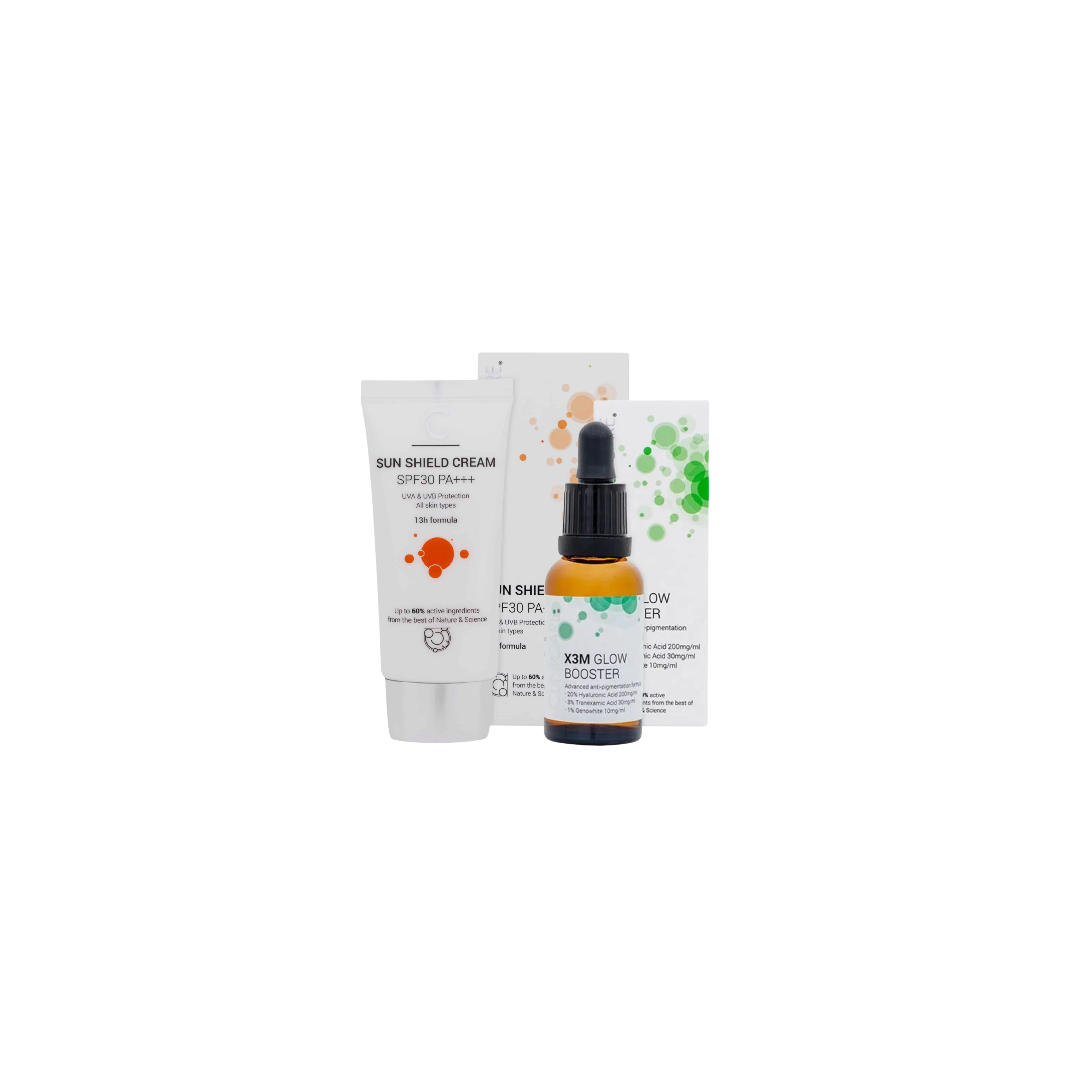 ClinicCare Power Pairs: Brighten + Protect X3M Glow Booster + SunShield Cream SPF 30++