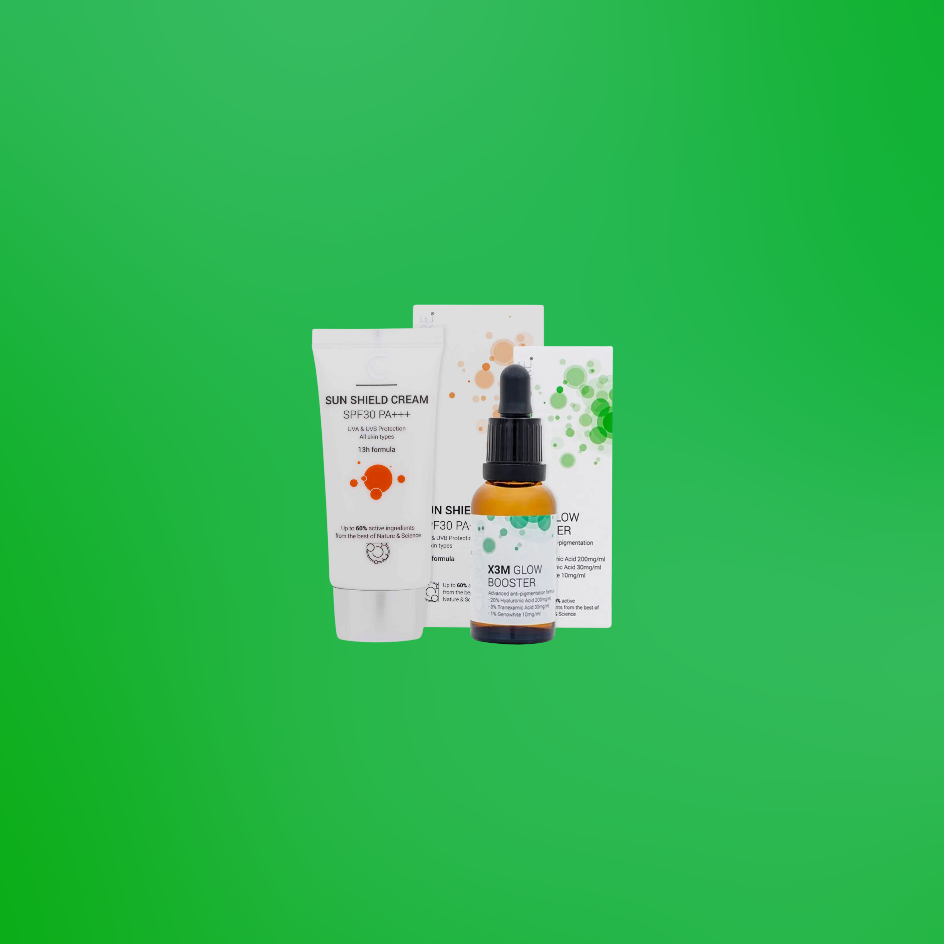 ClinicCare Power Pairs: Brighten + Protect X3M Glow Booster + SunShield Cream SPF 30++