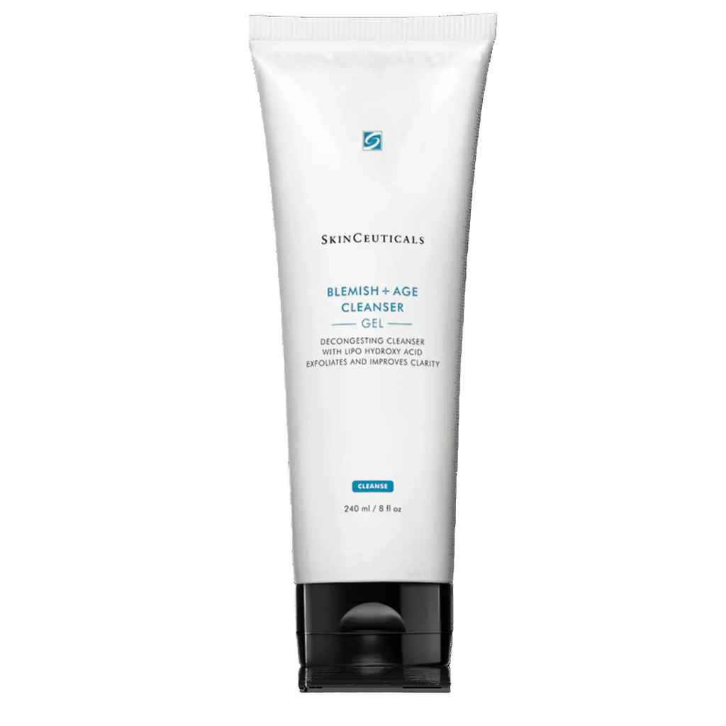 A tube of SkinCeuticals Blemish + Age Cleanser against a white background.