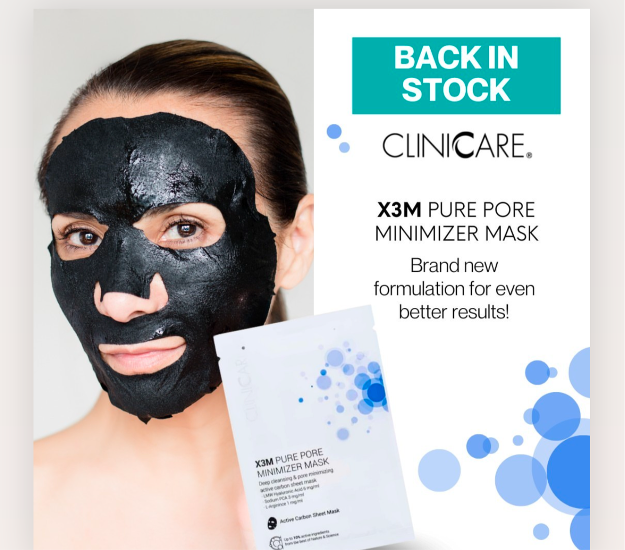 ClinicCare X3M Pure Acne Pore Minimizer Charcoal Sheet Mask x5