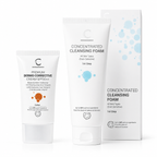 ClinicCare Premium Dermo Corrective Cream Darker and Concentrated Cleansing Foam tubes on white background