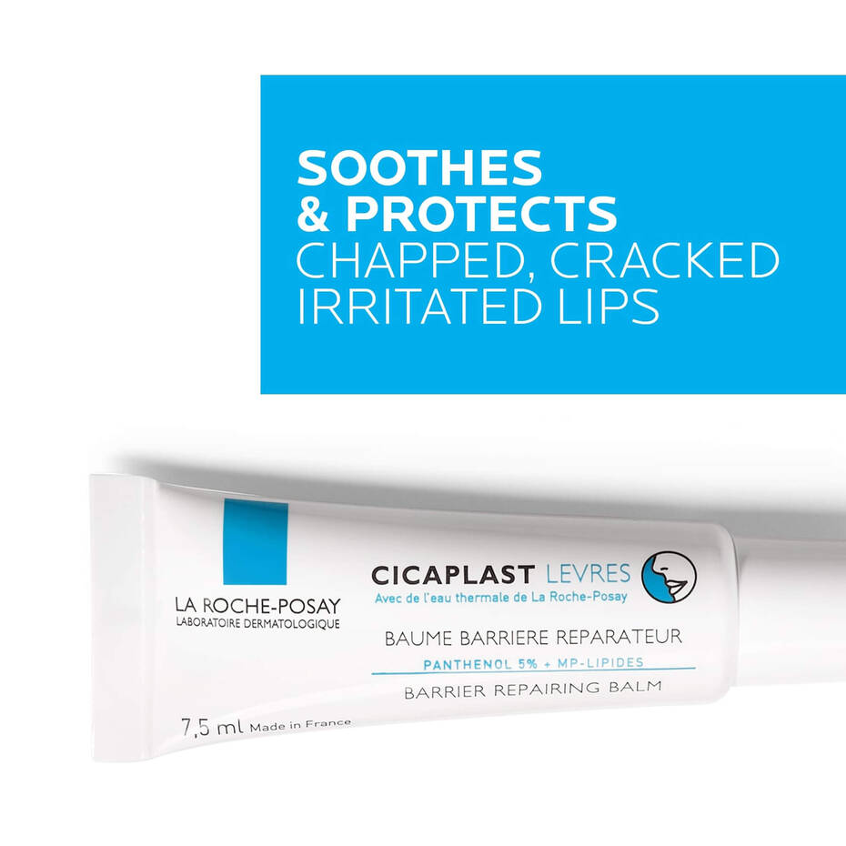 La Roche-Posay Cicaplast Levres balm with text on a white background