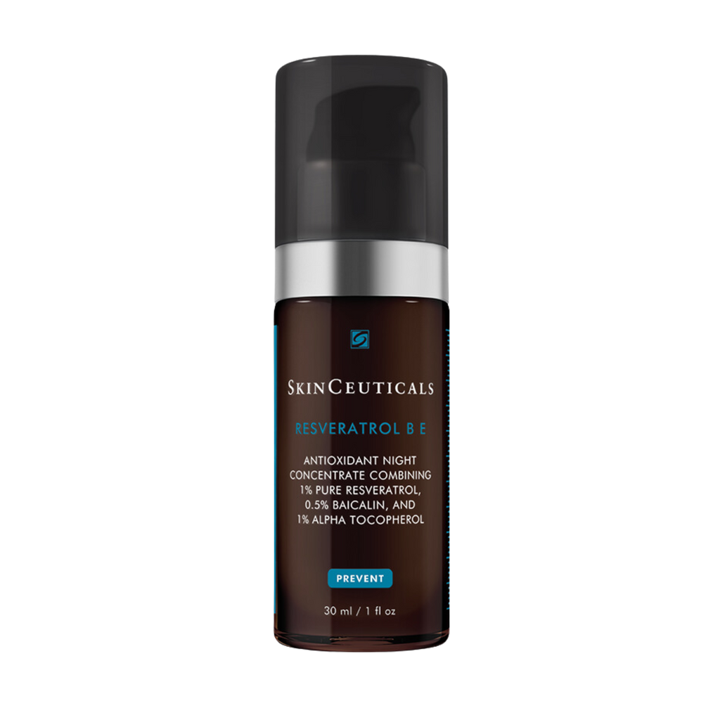 A bottle of SkinCeuticals Resveratrol B E Night Serum designed for ageing skin.