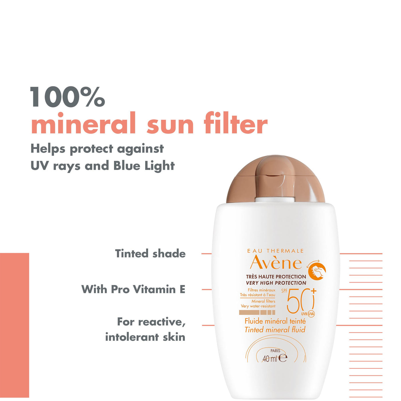 Avène VHP Mineral Tinted Fluid SPF50+ 40ml — key ingredients