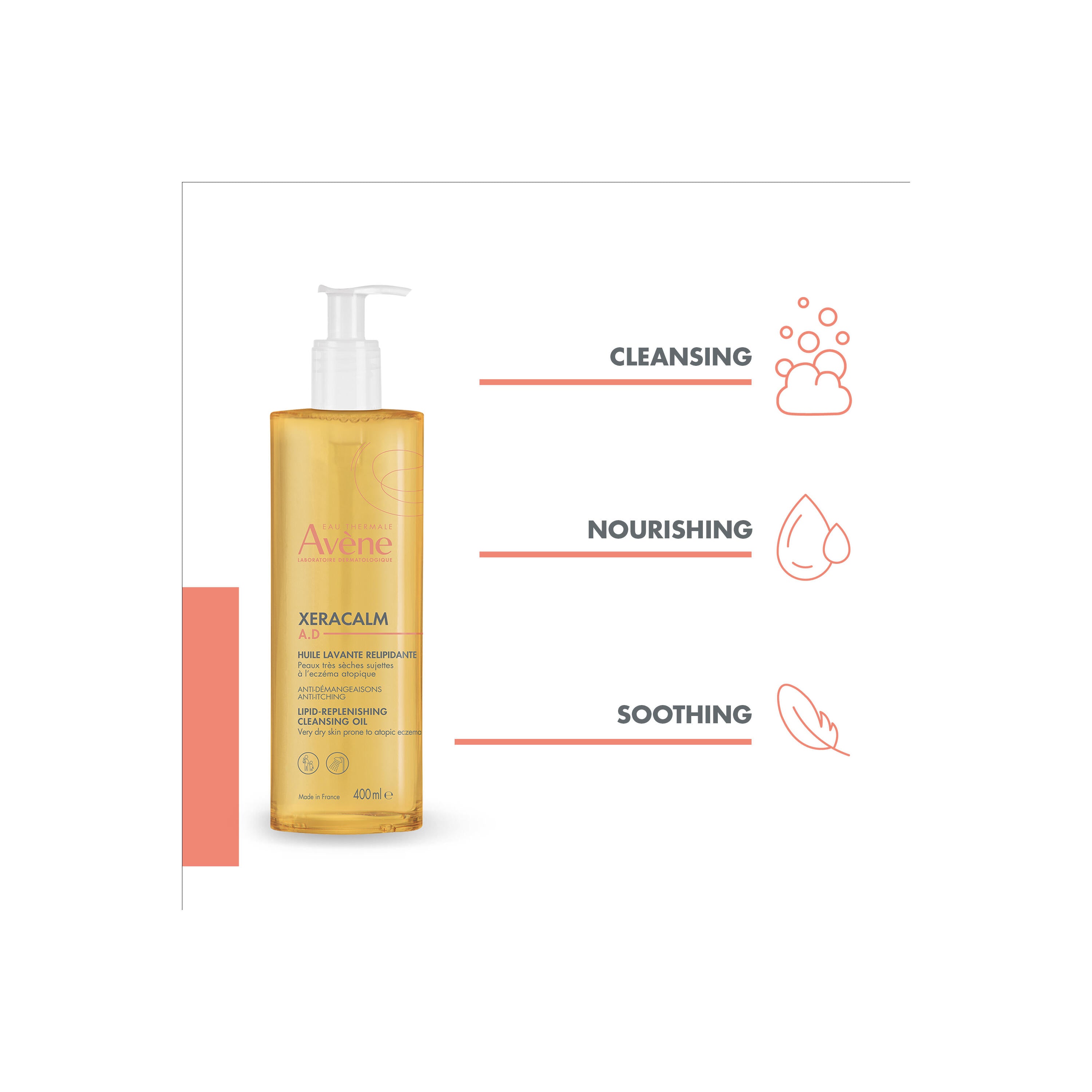 Avène XeraCalm A.D Lipid-Replenishing Cleansing Oil for Dry, Itchy Skin 400 ml