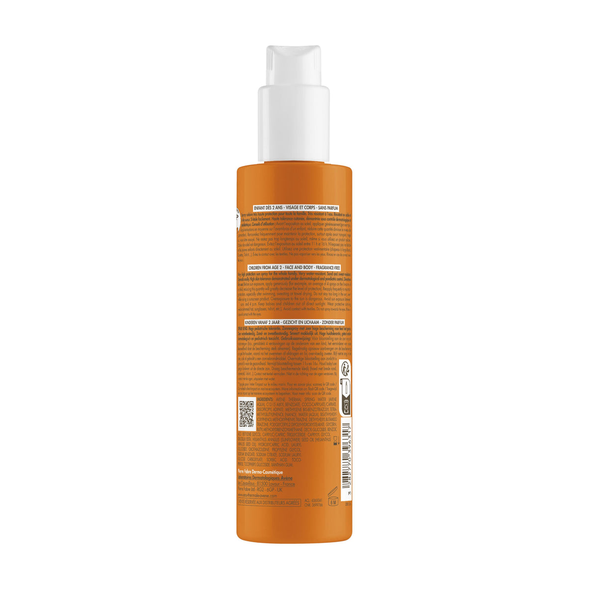 Avène Kids Sun Protection Spray SPF50+ 200ml — key ingredients