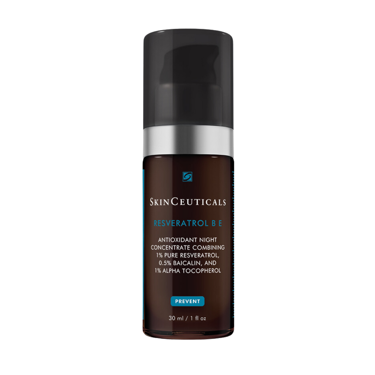 A bottle of SkinCeuticals Resveratrol B E Night Serum designed for ageing skin.