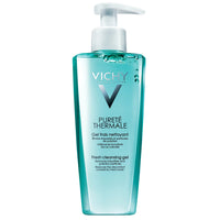 Vichy Purete Thermale fresh cleansing gel bottle on a white background