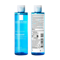 Two blue bottles of La Roche-Posay Toleriane lotion on a white background