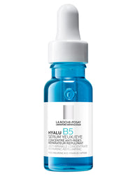 Blue serum bottle with dropper labeled 'La Roche-Posay Hyalu B5' on a white background