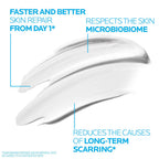 White cream with text highlighting skin repair benefits on a white background