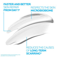 White cream with text highlighting skin repair benefits on a white background