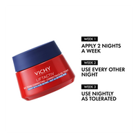 Vichy Liftactiv BB Tone Correcting Night Cream jar with usage instructions on a white background
