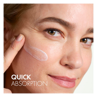 Woman applying cream to her face with 'Quick Absorption' text