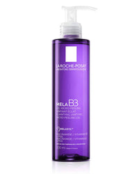 Purple bottle with white pump of La Roche-Posay Mela B3 on a white background