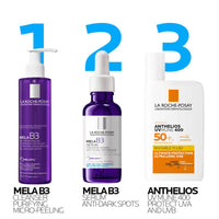 Three La Roche-Posay skincare products with product names and features displayed.