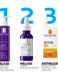 Three La Roche-Posay skincare products with product names and features displayed.