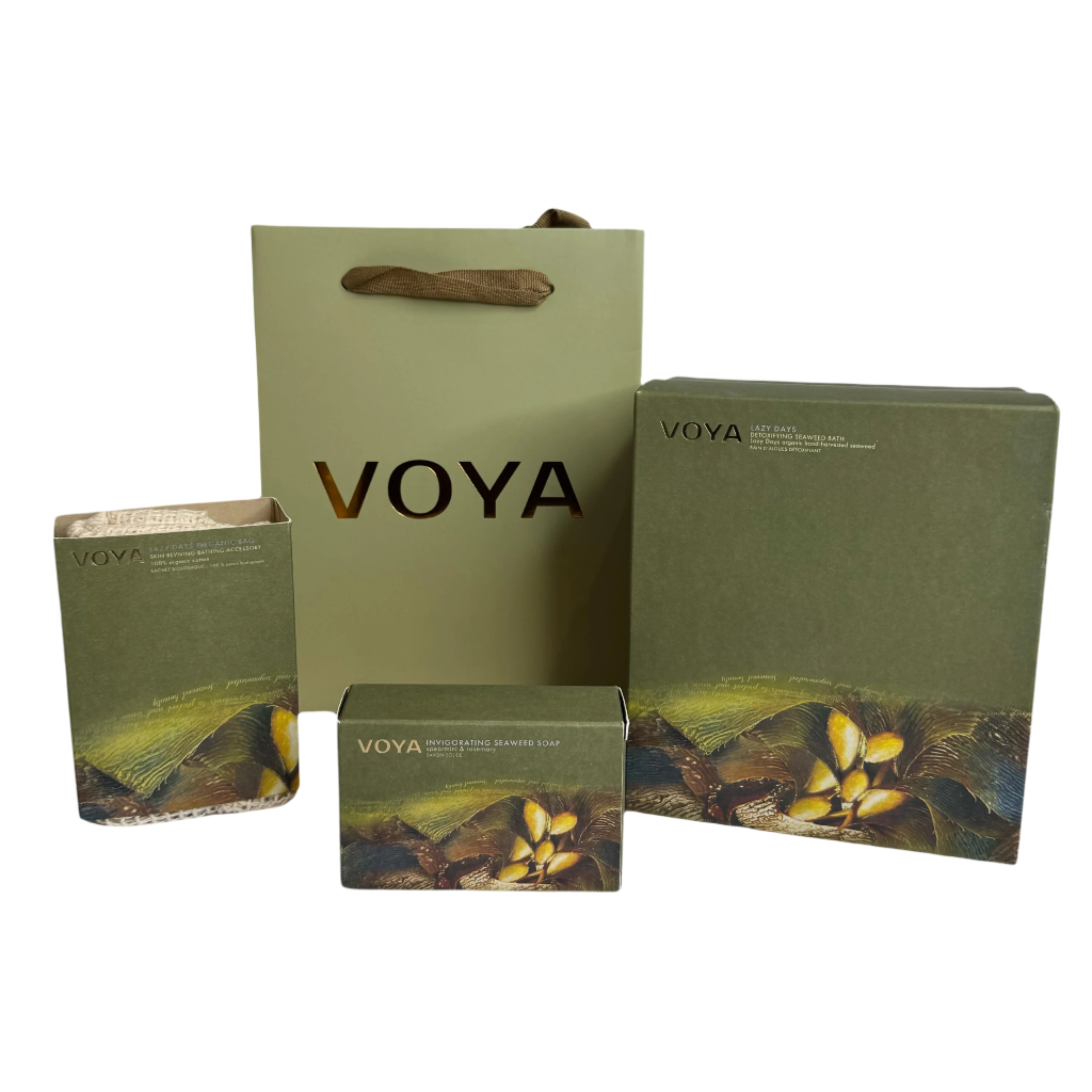 Lazy days seaweed bath soak, seaweed soap, organic mesh bag gift set bundle 